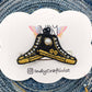 A Pair of I'm Speaking Embroidered Converse Like Hair Clip Black and Gold with Pearls