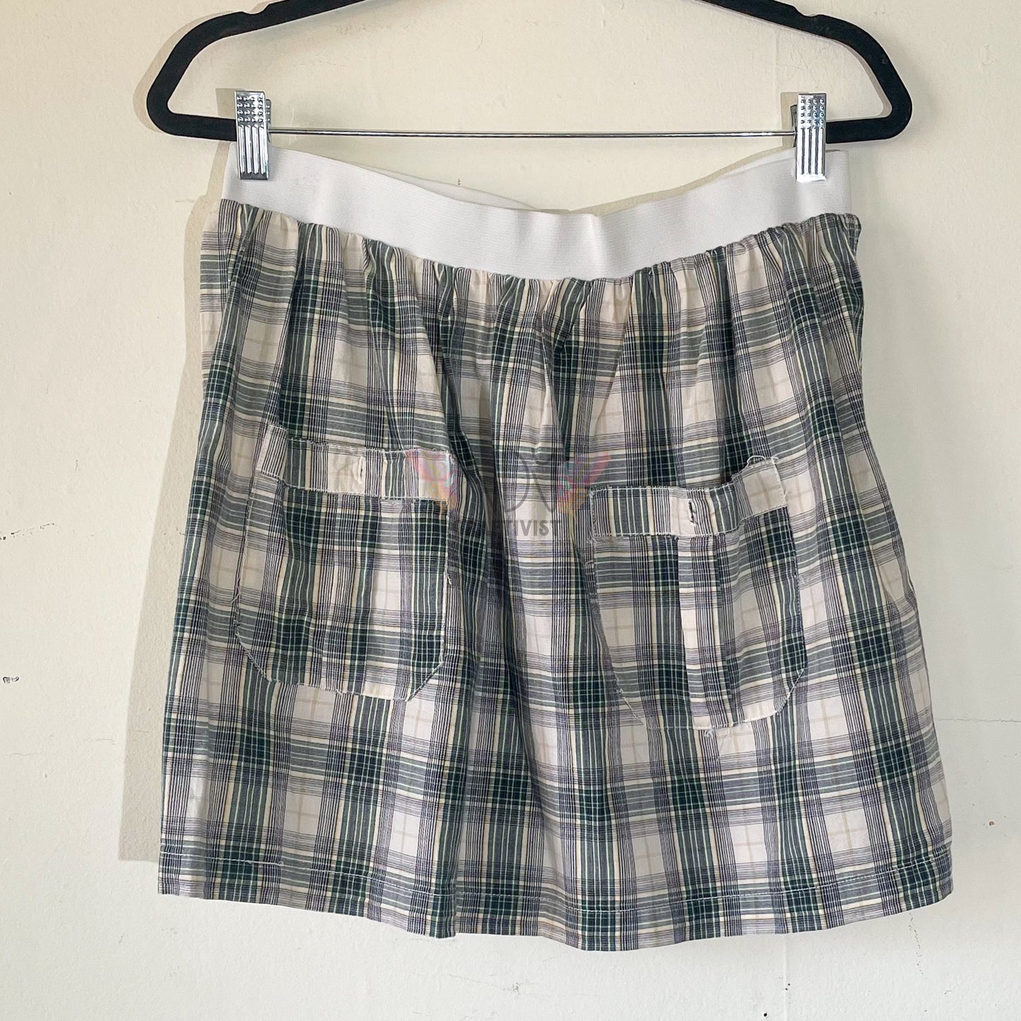 Blue and Green Plaid Upcycled Men's Button Down Skirt